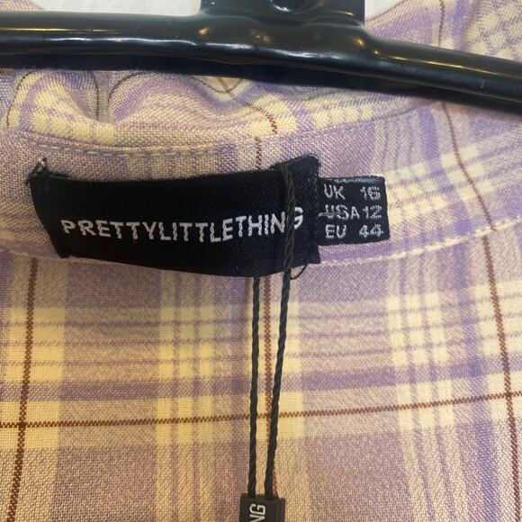 Pretty Little Thing Plaid Long Sleeve Button Down Lilac Shirt Dress NWT Sz 16 - Picture 6 of 15